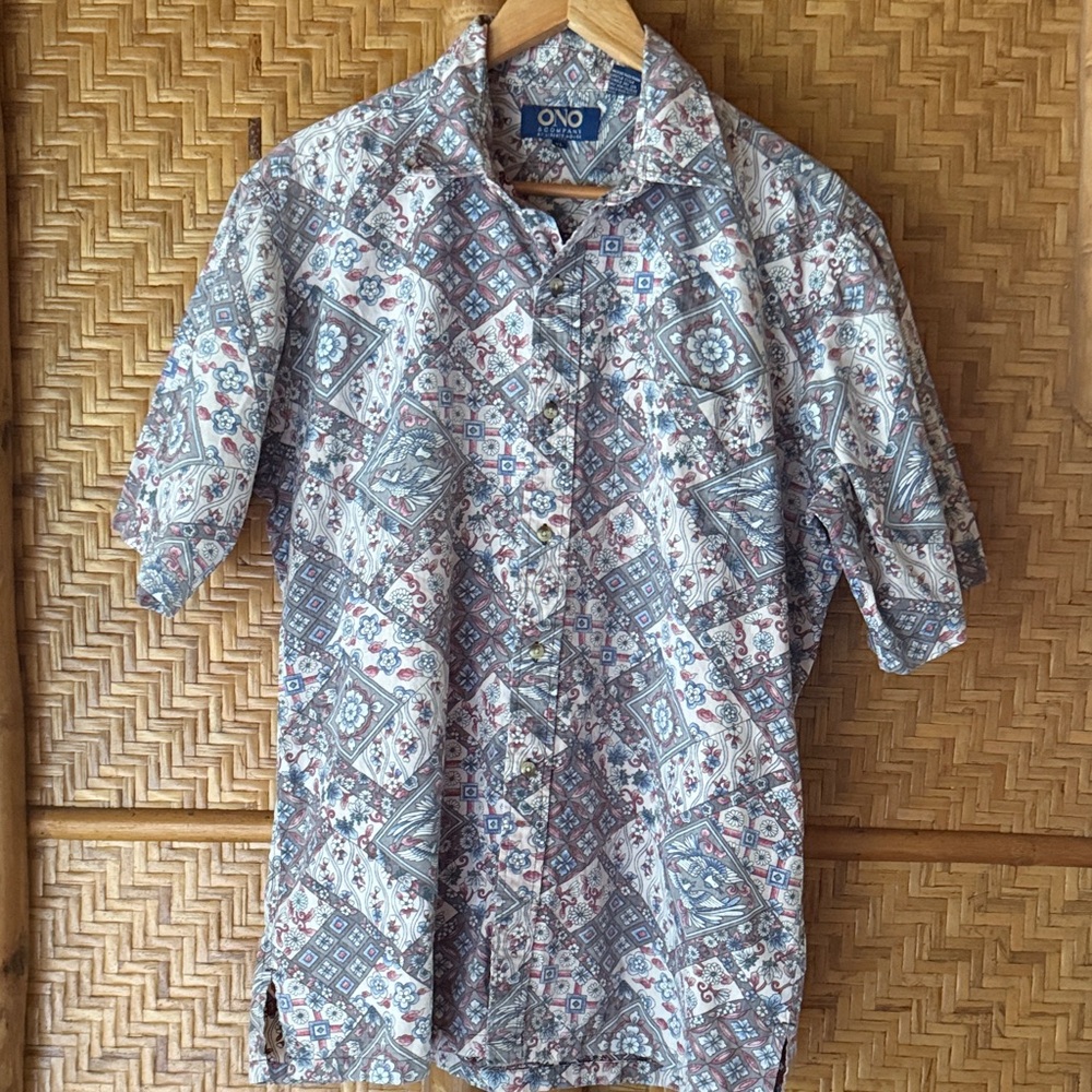 ONO by Liberty House Asian Hawaiian aloha Print Shirt - Blue and Gray xl